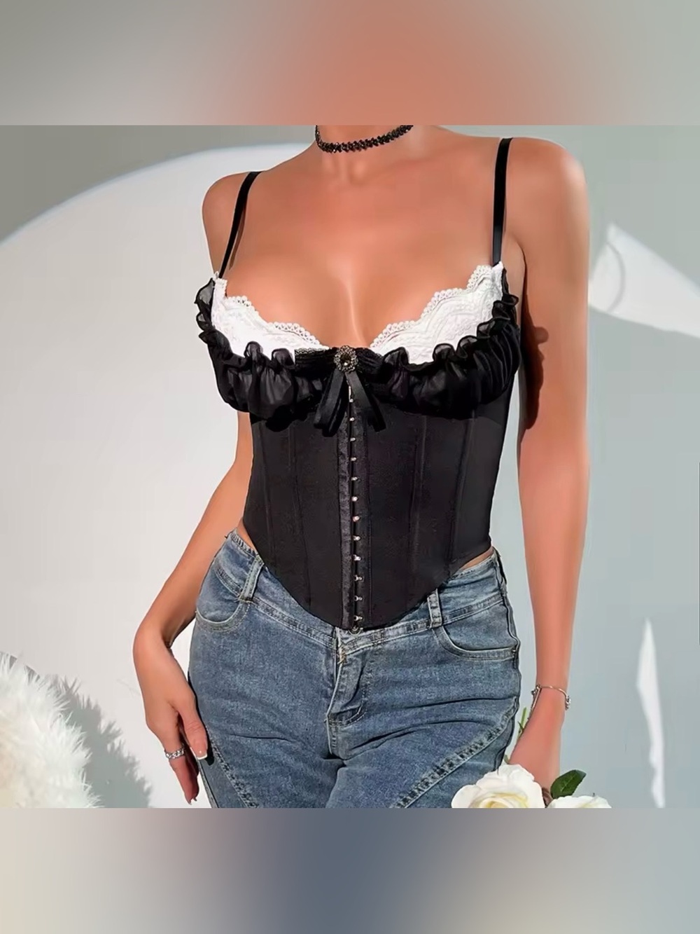 Romantic Gothic Y2K Satin Lace Steampunk Bustier Corset